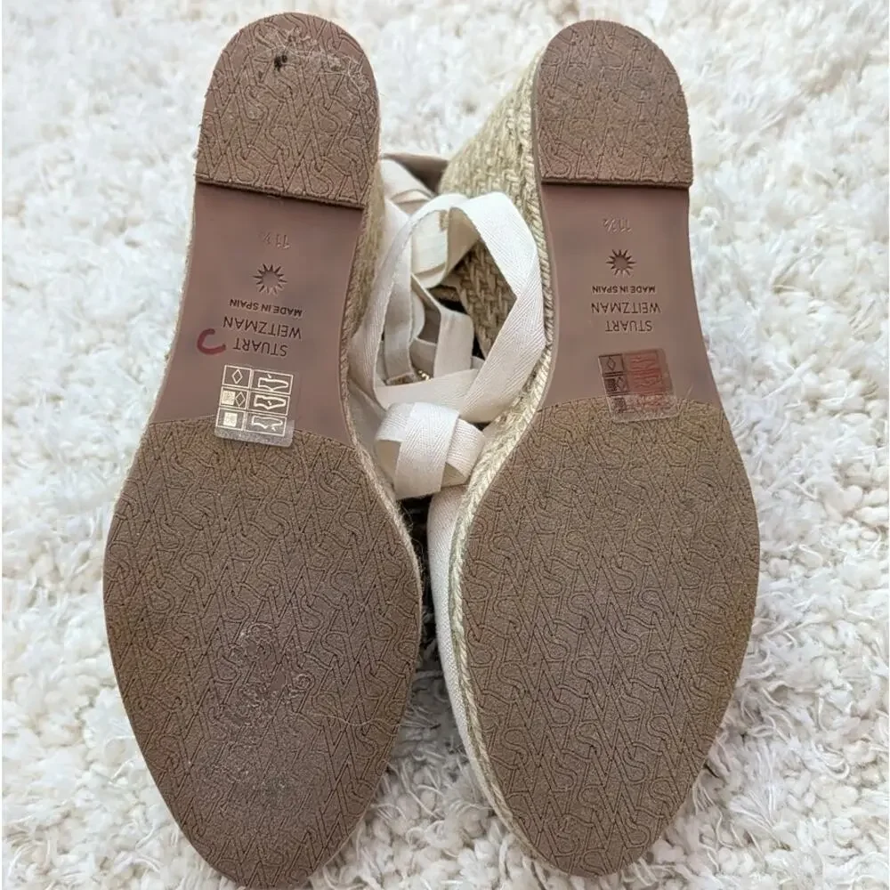 Stuart Weitzman Marguerita Wedge Espadrille Sandals Womens 11.5 White Woven - Picture 9 of 9
